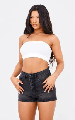 PRETTYLITTLETHING Washed Black Basic Denim Shorts
