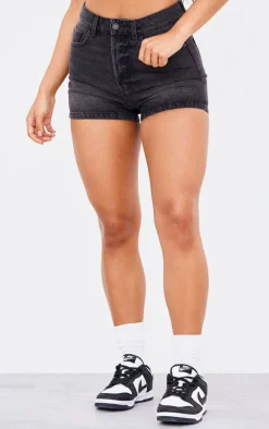 PRETTYLITTLETHING Washed Black Basic Denim Shorts