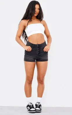 PRETTYLITTLETHING Washed Black Basic Denim Shorts