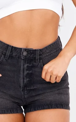 PRETTYLITTLETHING Washed Black Basic Denim Shorts