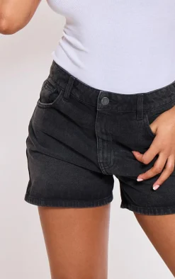 PRETTYLITTLETHING Washed Black Mom Denim Shorts