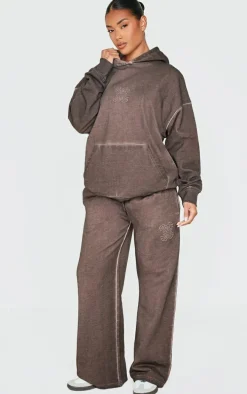 PRETTYLITTLETHING Washed Brown Premium Embossed Oversized Hoodie