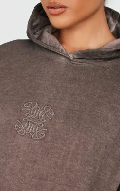 PRETTYLITTLETHING Washed Brown Premium Embossed Oversized Hoodie