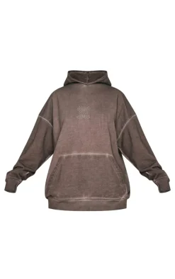 PRETTYLITTLETHING Washed Brown Premium Embossed Oversized Hoodie