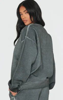 PRETTYLITTLETHING Washed Charcoal Premium Oversized Sweatshirt