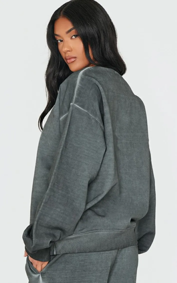 PRETTYLITTLETHING Washed Charcoal Premium Oversized Sweatshirt