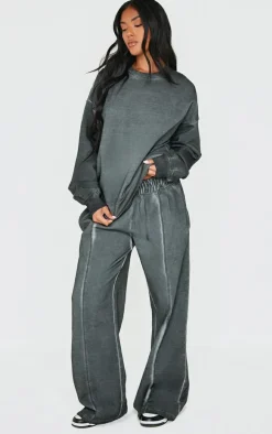 PRETTYLITTLETHING Washed Charcoal Premium Oversized Sweatshirt