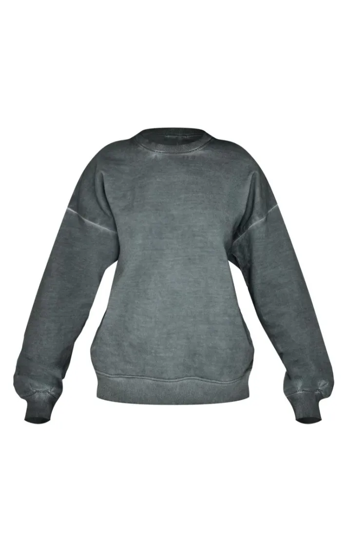 PRETTYLITTLETHING Washed Charcoal Premium Oversized Sweatshirt