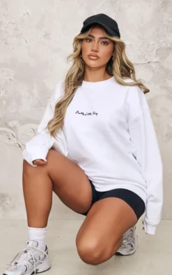 PRETTYLITTLETHING White Basic Oversized Sweatshirt