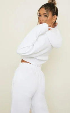 PRETTYLITTLETHING White Copyright Graphic Zip Through Crop Hoodie