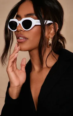 PRETTYLITTLETHING White Geometric Rectangular Sunglasses