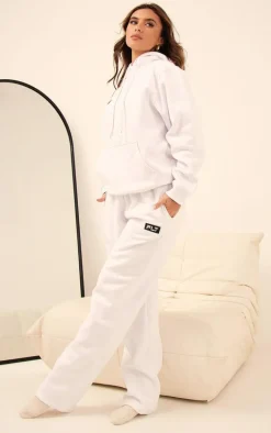 PRETTYLITTLETHING White Logo Badge Detail Straight Leg Sweatpants