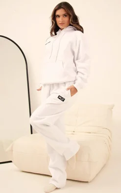 PRETTYLITTLETHING White Logo Badge Detail Oversized Hoodie