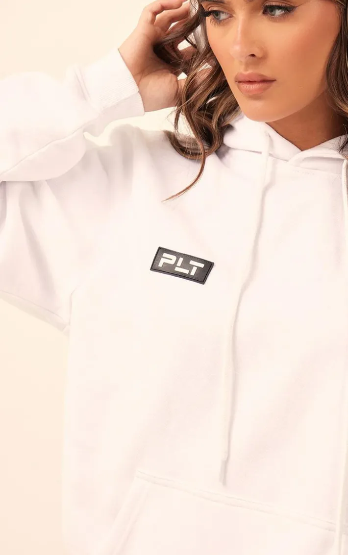 PRETTYLITTLETHING White Logo Badge Detail Oversized Hoodie