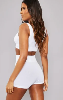 PRETTYLITTLETHING White Seamless Rib Boy Shorts