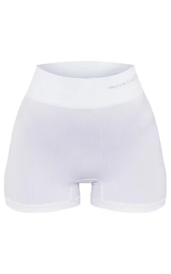 PRETTYLITTLETHING White Seamless Rib Boy Shorts