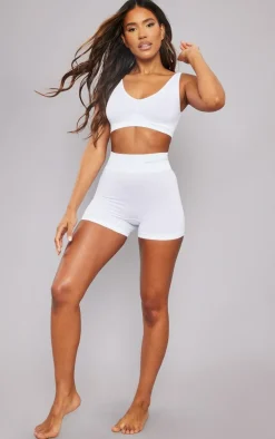 PRETTYLITTLETHING White Seamless Ruched Front V Neck Longline Bra