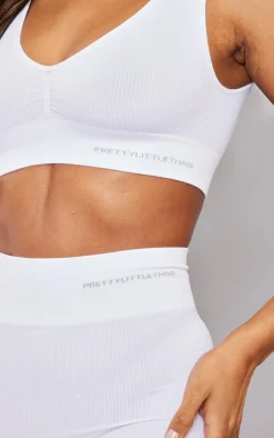 PRETTYLITTLETHING White Seamless Ruched Front V Neck Longline Bra