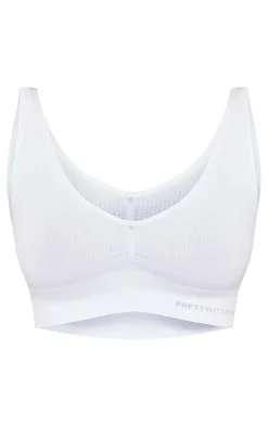 PRETTYLITTLETHING White Seamless Ruched Front V Neck Longline Bra