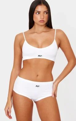 PRETTYLITTLETHING White Woven Badge Seamless Bralette