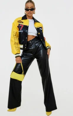 PRETTYLITTLETHING Yellow Faux Leather Motocross Racer Bomber Jacket