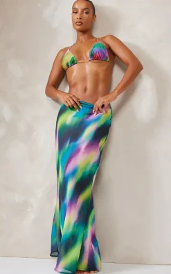 Purple Abstract Print Chiffon Fishtail Maxi Beach Skirt