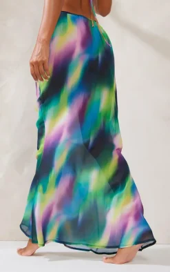 Purple Abstract Print Chiffon Fishtail Maxi Beach Skirt