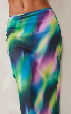 Purple Abstract Print Chiffon Fishtail Maxi Beach Skirt