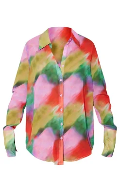 Purple Abstract Printed Oversized Beach Shirt