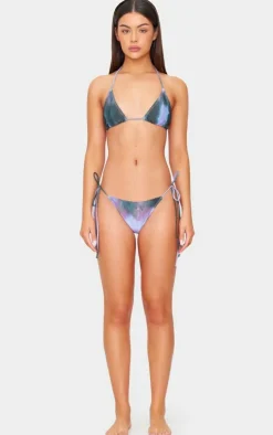 Purple Blur Printed Tie Side Bikini Bottoms
