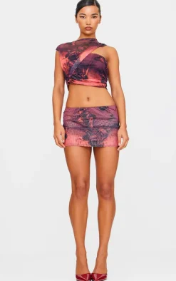 Purple Floral Printed Micro Mini Skirt