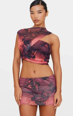 Purple Floral Printed Micro Mini Skirt