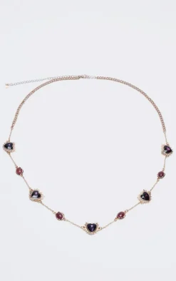 Purple Heart And Jewel Detail Belly Chain