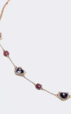Purple Heart And Jewel Detail Belly Chain