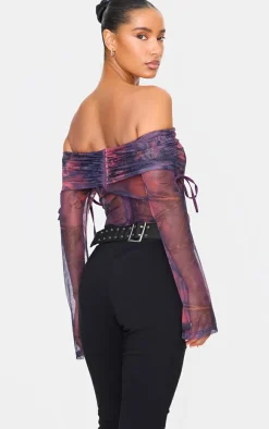 Purple Mesh Bardot Boning Corset