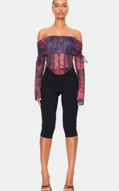 Purple Mesh Bardot Boning Corset