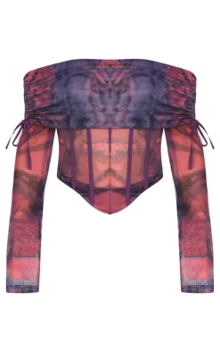 Purple Mesh Bardot Boning Corset