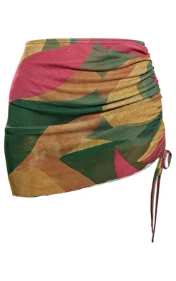 Purple Multi Print Mesh Ruched Micro Mini Skirt