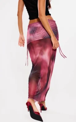 Purple Ombre Print Fold Over Waistband Maxi Skirt