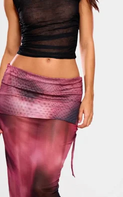 Purple Ombre Print Fold Over Waistband Maxi Skirt