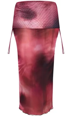 Purple Ombre Print Fold Over Waistband Maxi Skirt