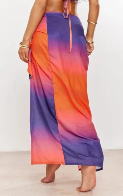 Purple Ombre Printed Tie Maxi Beach Sarong