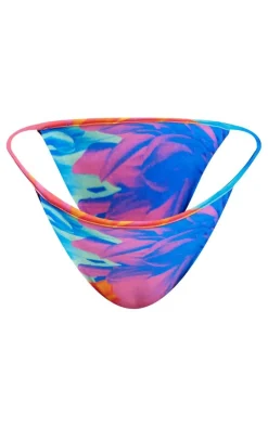 Purple Oversized Floral Print Low Rise Bikini Bottoms