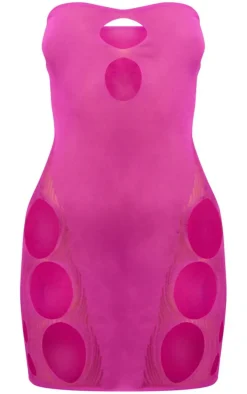 Purple Sheer Knit Cut Out Panels Bandeau Dress