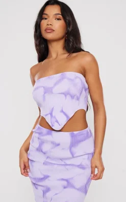 Purple Tie Dye Rib Knit Bandeau Crop Top