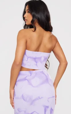 Purple Tie Dye Rib Knit Bandeau Crop Top