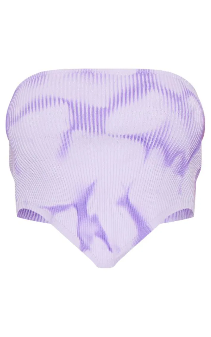Purple Tie Dye Rib Knit Bandeau Crop Top