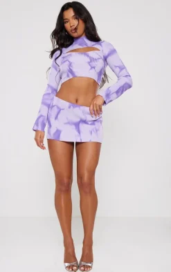 Purple Tie Dye Rib Knit Mini Skirt