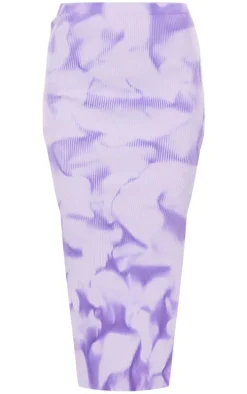 Purple Tie Dye Rib Knit Side Split Maxi Skirt
