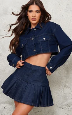 Raw Indigo Wash Contrast Stitch Cropped Denim Jacket